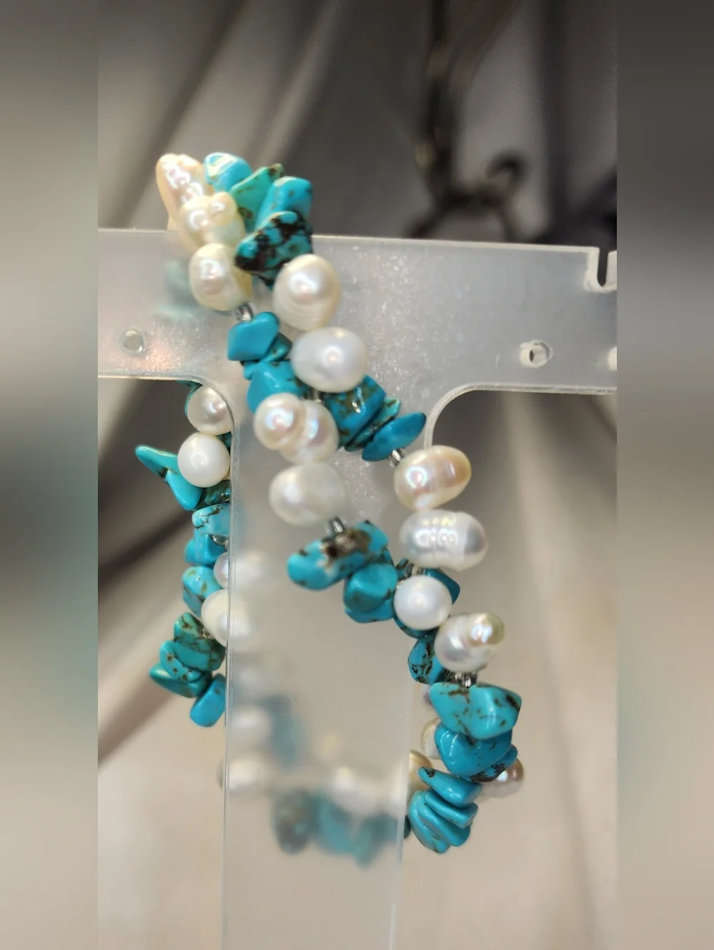 Turquoise Chip & Pearl Cluster Bracelet and Earrings Set - Women Jewelry